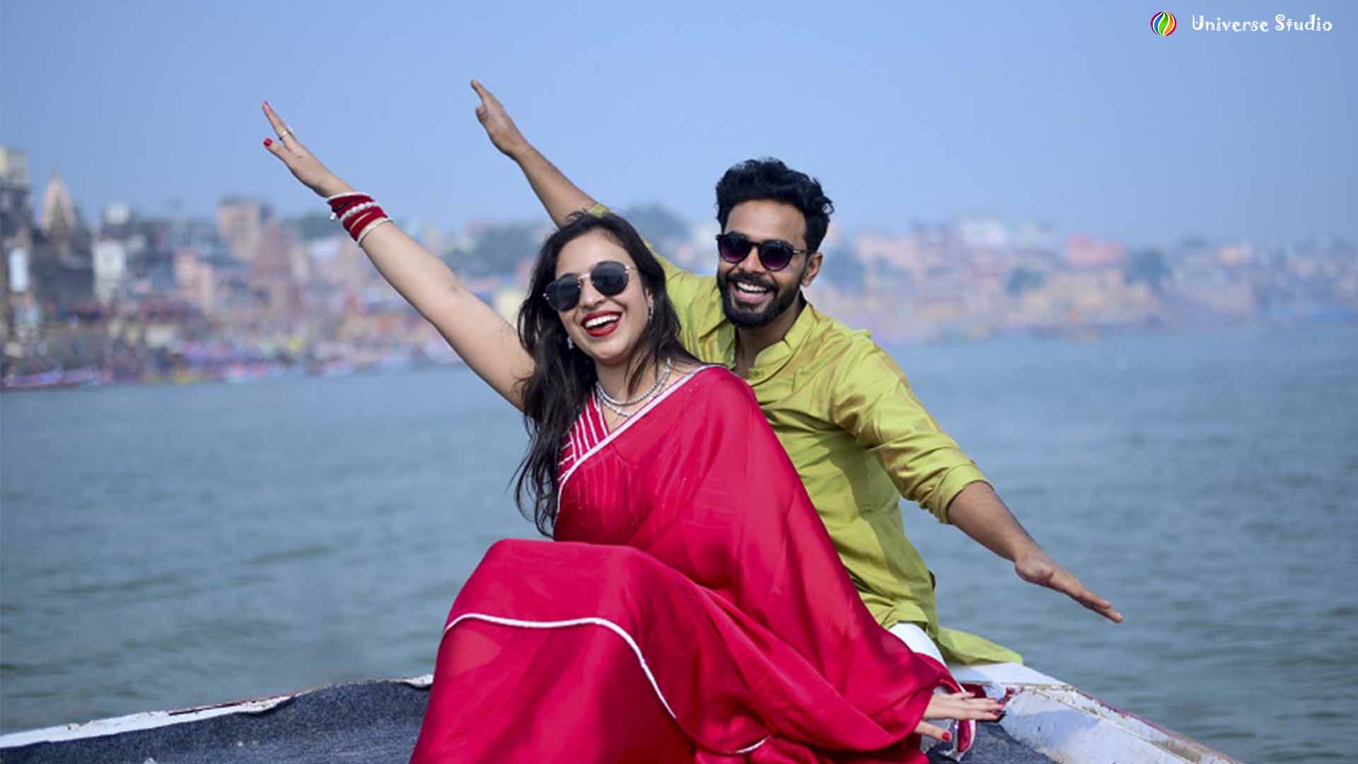 Couple posing for pre-wedding photoshoot in Mirzapur