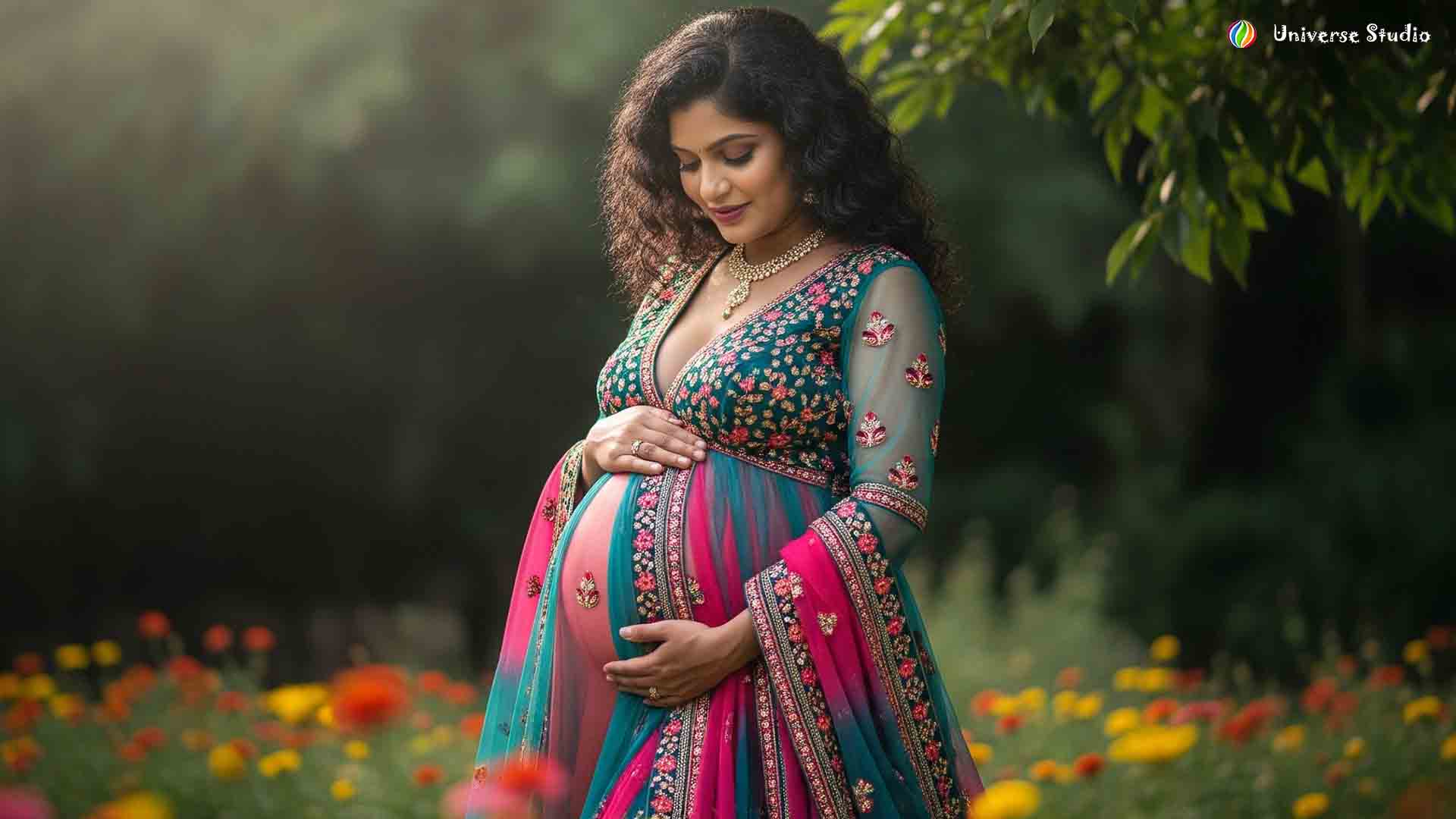 Expecting mother posing for maternity photoshoot in Maunath Bhanjan